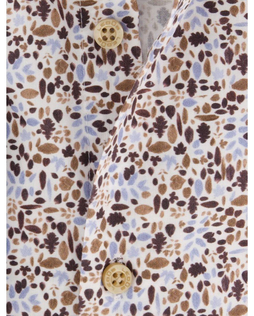 Ledub overhemd bruin print Modern Fit easy iron