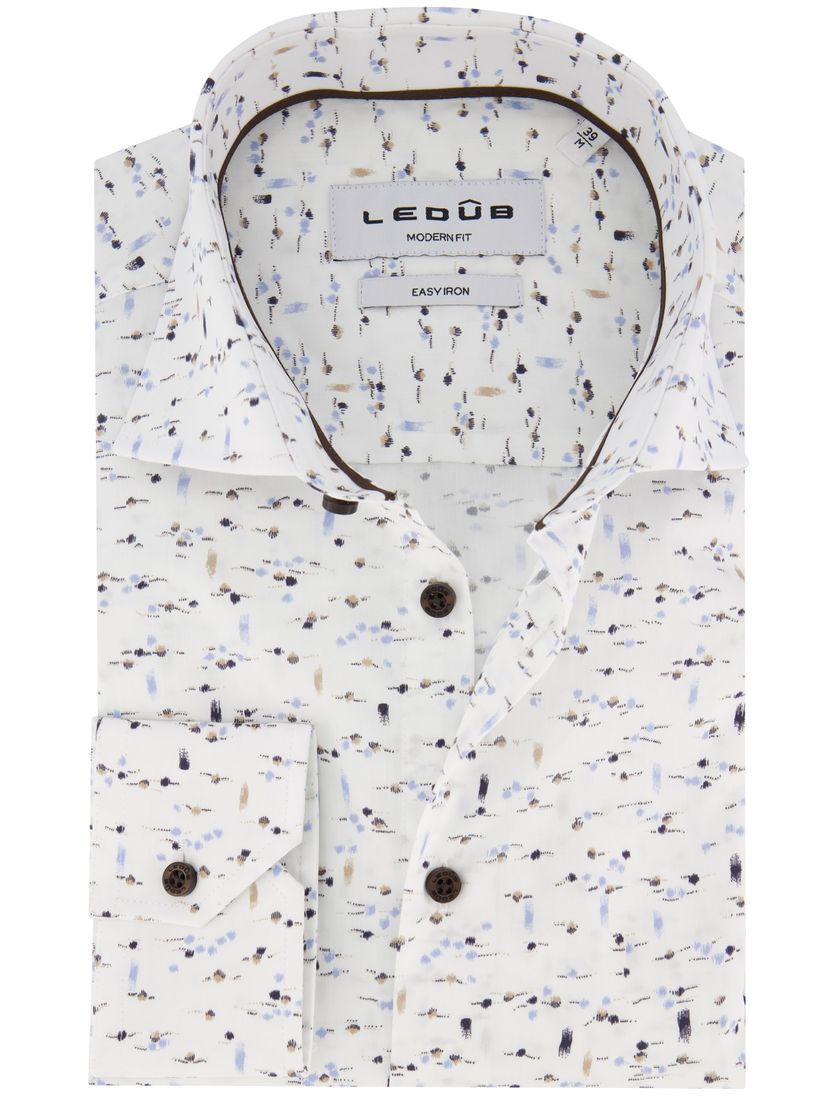 Ledub casual Modern Fit overhemd wit geprint