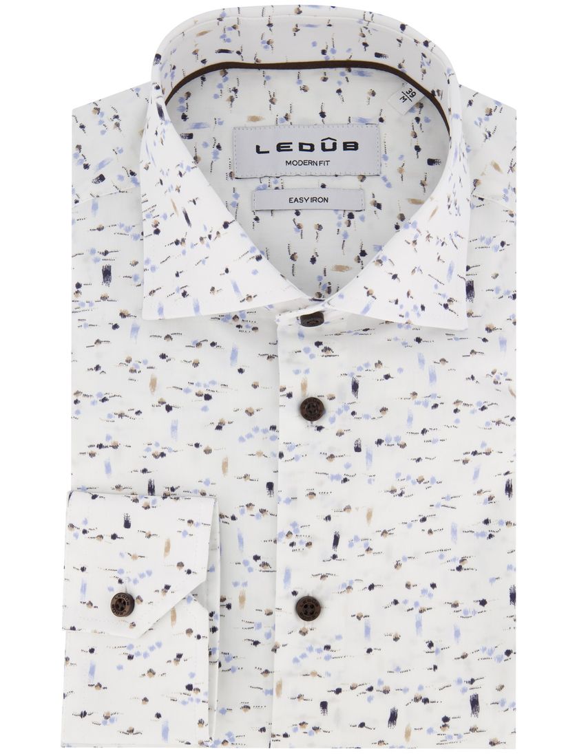 Ledub casual Modern Fit overhemd wit geprint