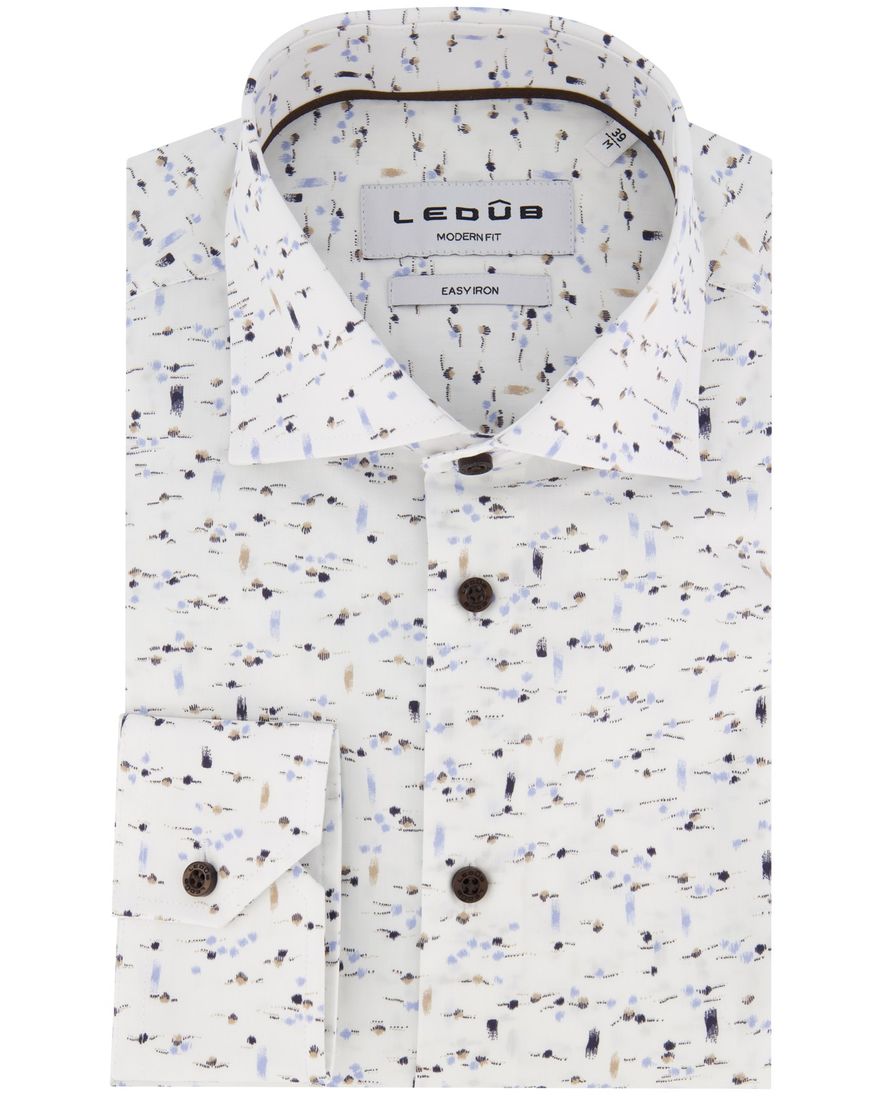 Ledub overhemd wit geprint Modern Fit easy iron