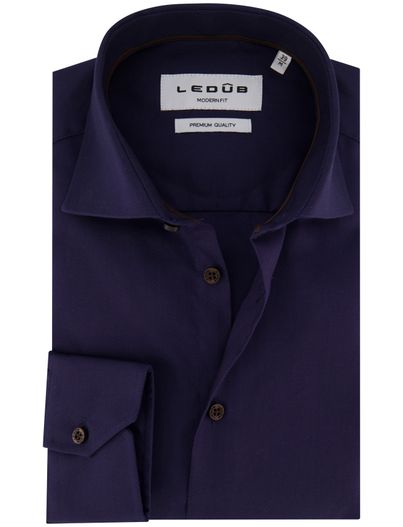Ledub Ledub overhemd donkerblauw Modern Fit wide spread boord