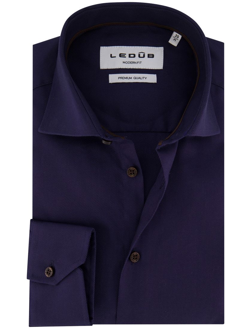 Ledub overhemd donkerblauw Modern Fit wide spread boord