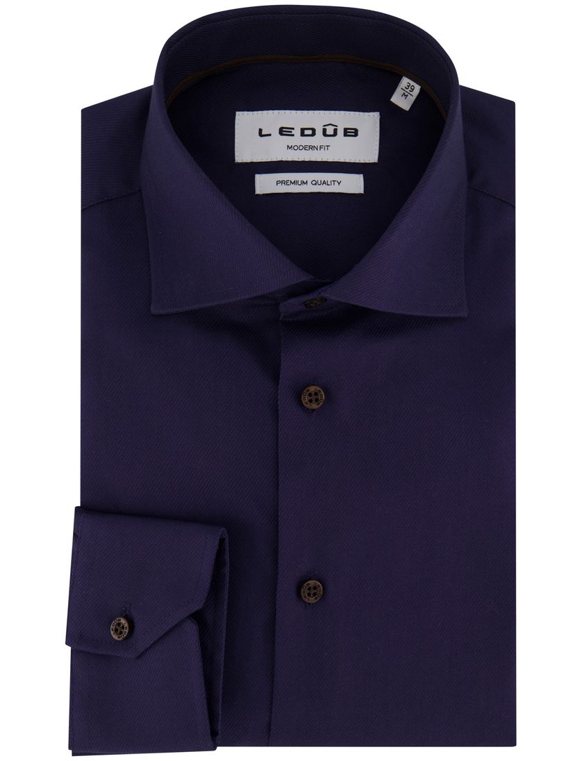 Ledub overhemd donkerblauw Modern Fit wide spread boord
