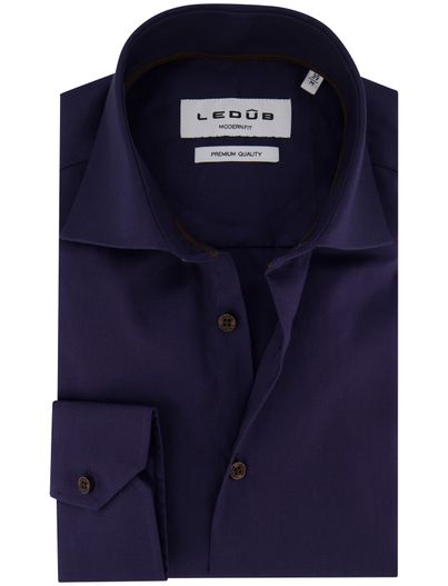 Ledub Ledub overhemd donkerblauw mouwlengte 7 Modern Fit katoen