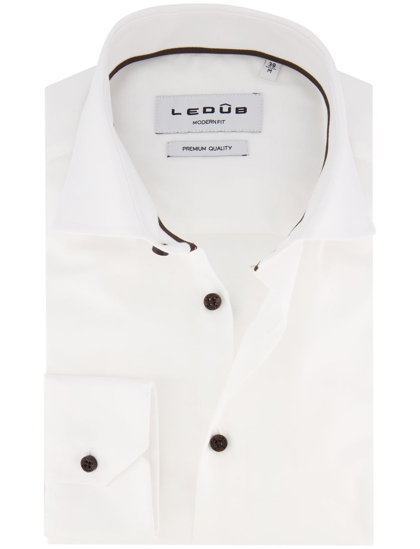 Ledub overhemd wit mouwlengte 7 Modern Fit geprint