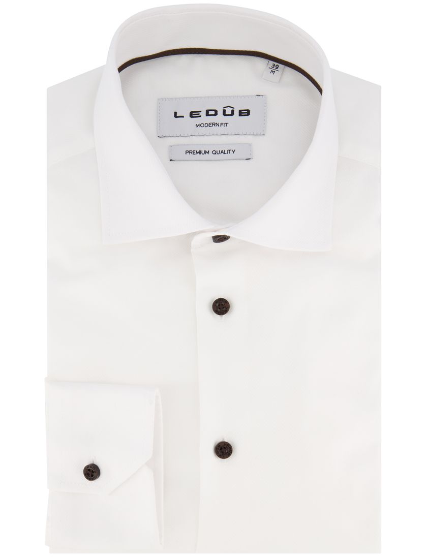 Ledub overhemd wit mouwlengte 7 Modern Fit geprint
