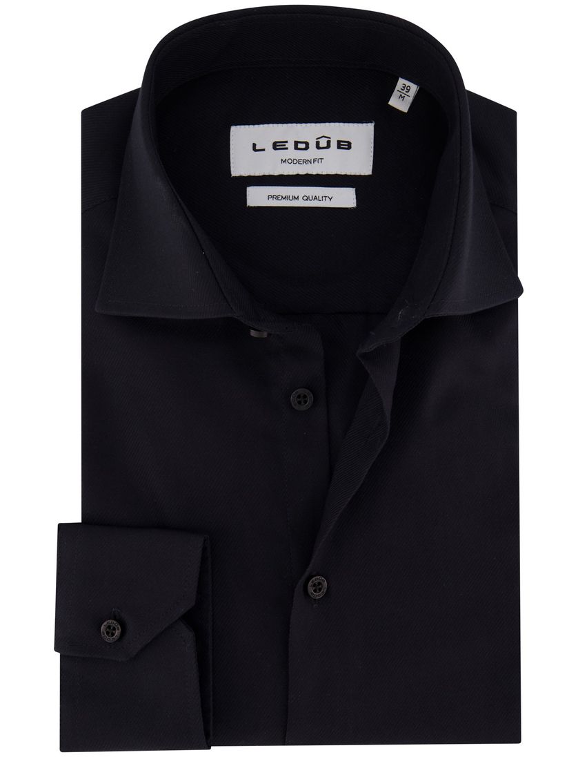 Ledub business overhemd zwart Modern Fit