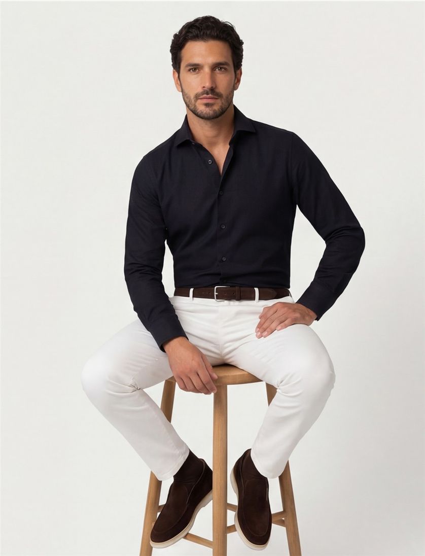 Ledub business overhemd zwart Modern Fit