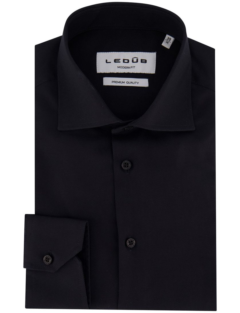 Ledub business overhemd zwart Modern Fit
