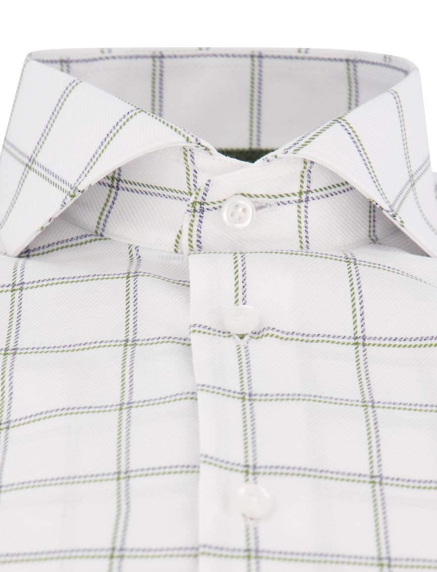 John Miller overhemd Tailored Fit wit groen en paars geruit
