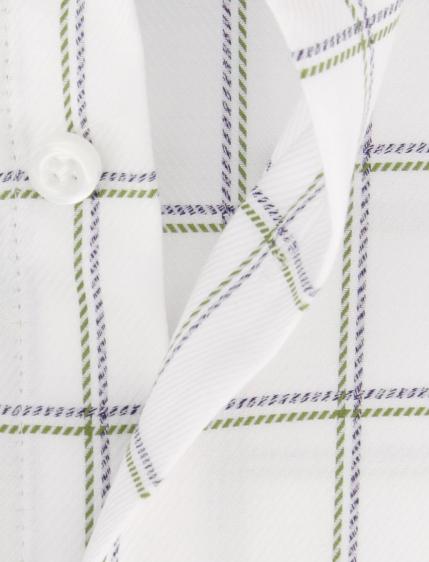 John Miller overhemd Tailored Fit wit groen en paars geruit