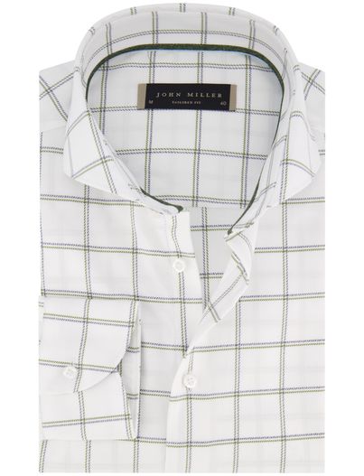 John Miller John Miller overhemd Tailored Fit mouwlengte 7 wit geruit