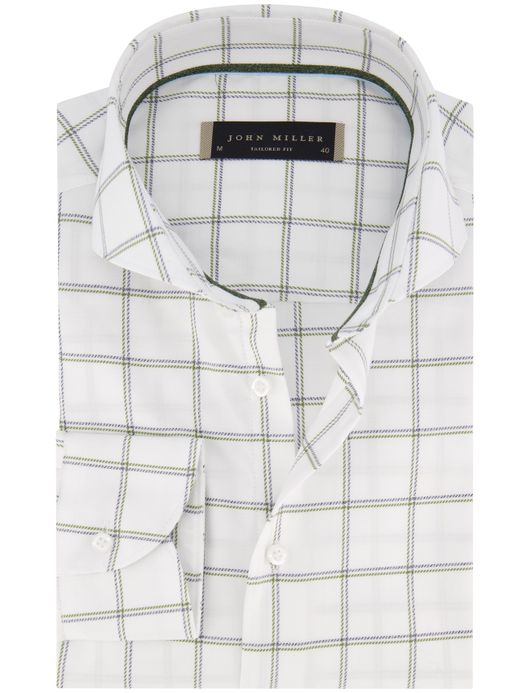 John Miller overhemd Tailored Fit mouwlengte 7 wit geruit