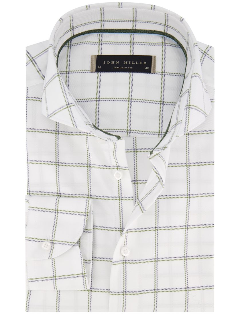Overhemd John Miller Tailored Fit mouwlengte 7 wit geruit