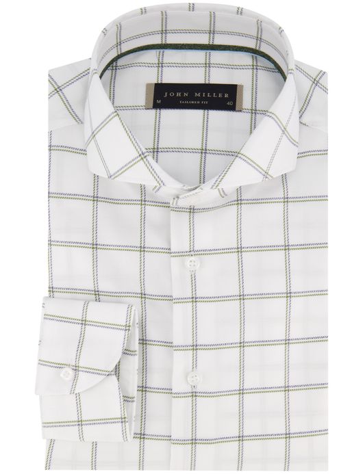 John Miller overhemd Tailored Fit mouwlengte 7 wit geruit
