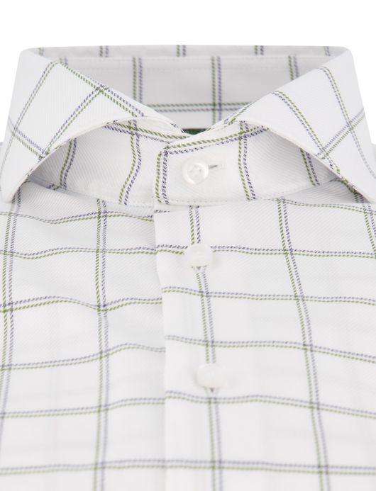 John Miller overhemd Tailored Fit mouwlengte 7 wit geruit