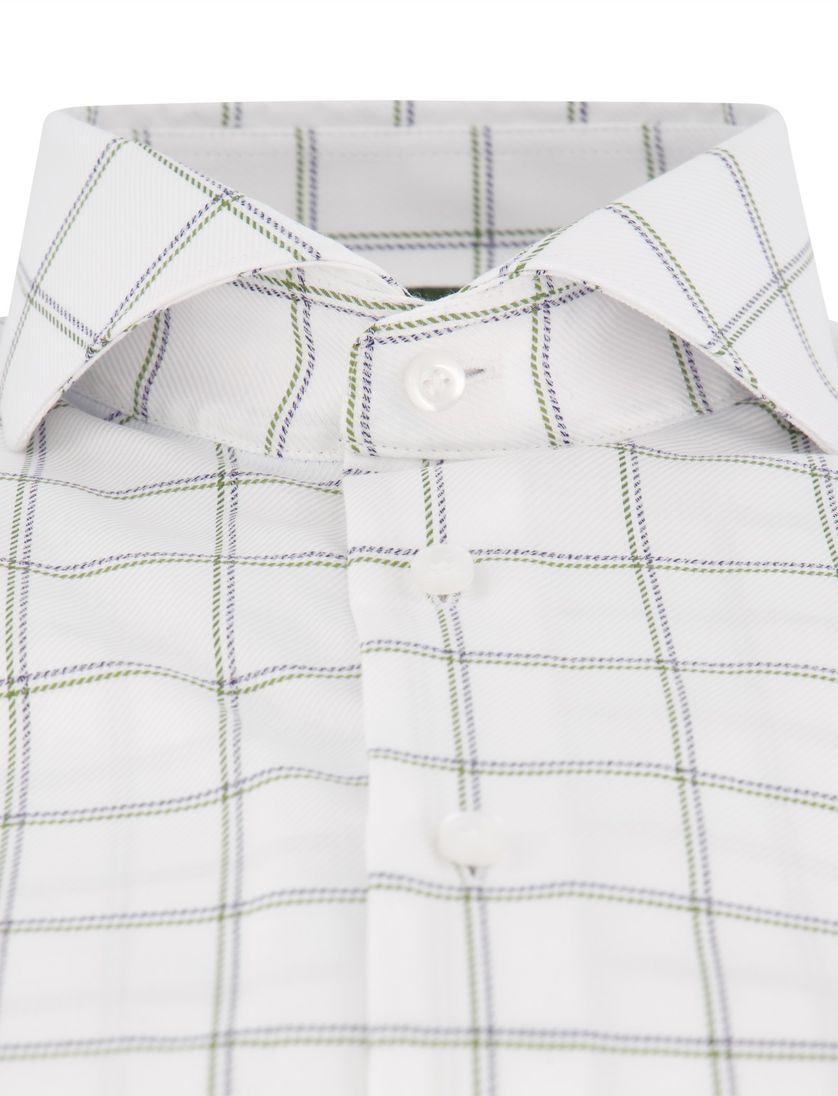 Overhemd John Miller Tailored Fit mouwlengte 7 wit geruit