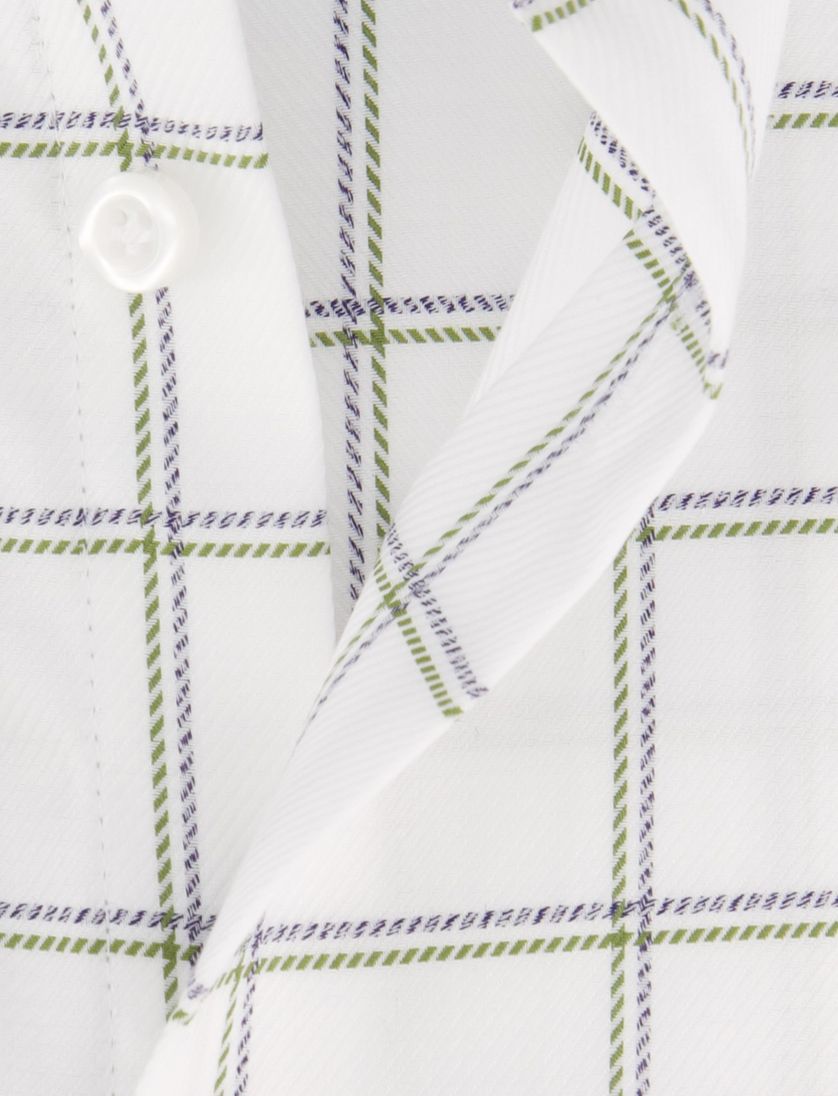 Overhemd John Miller Tailored Fit mouwlengte 7 wit geruit