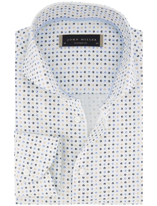 John Miller overhemd wit blauw geel geprint