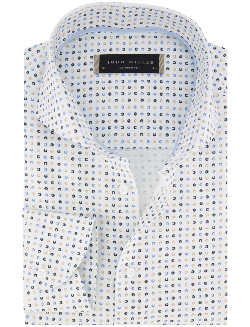 overhemd John Miller Tailored Fit wit blauw geel geprint