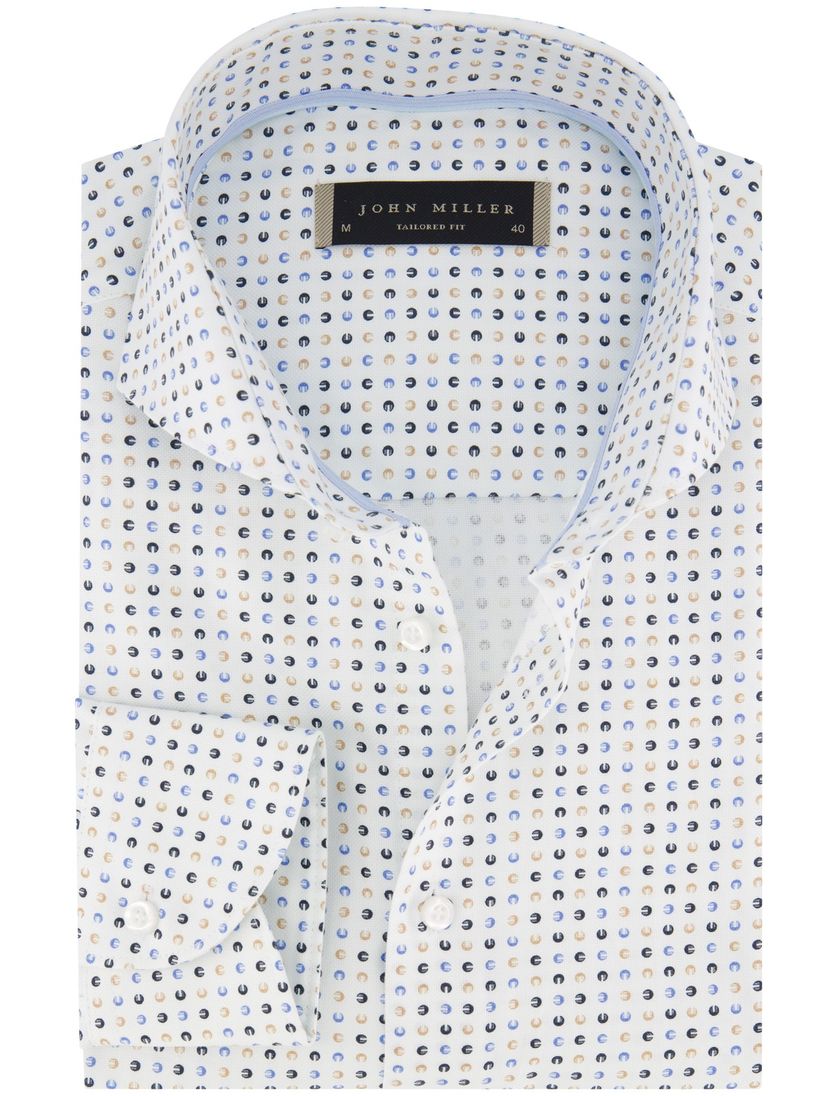 overhemd John Miller Tailored Fit wit blauw geel geprint
