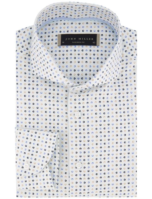 John Miller overhemd wit blauw geel geprint