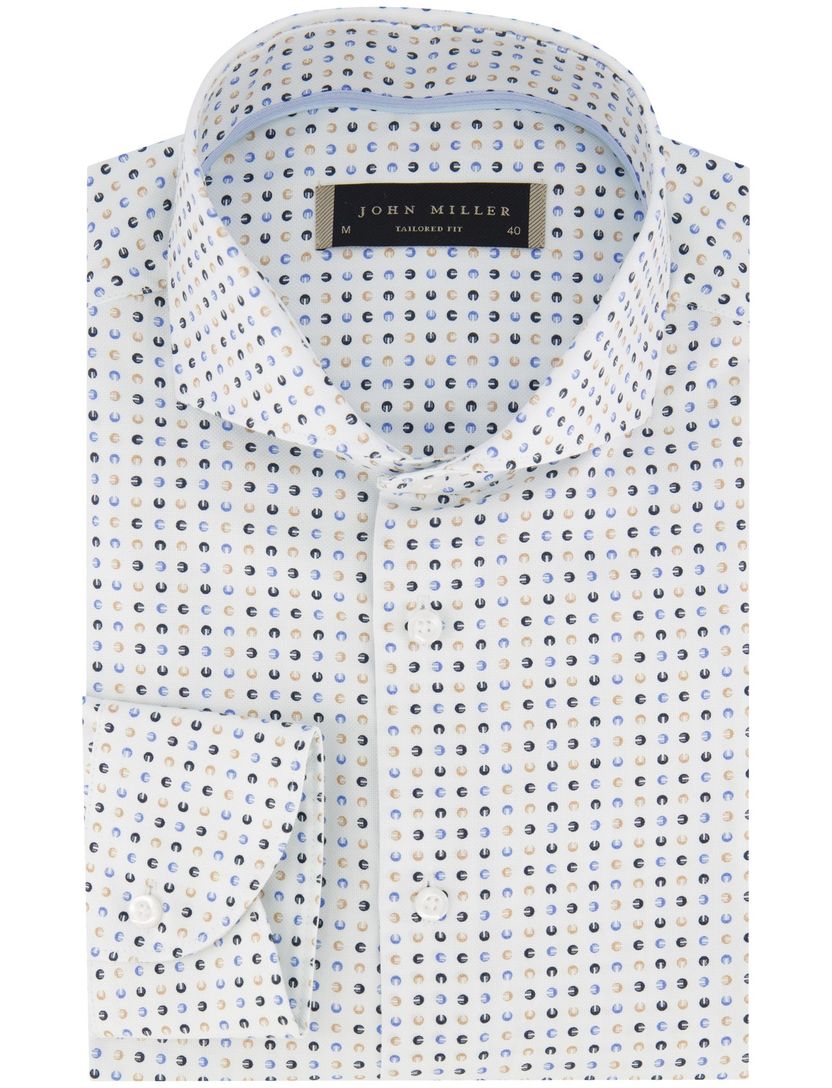 overhemd John Miller Tailored Fit wit blauw geel geprint