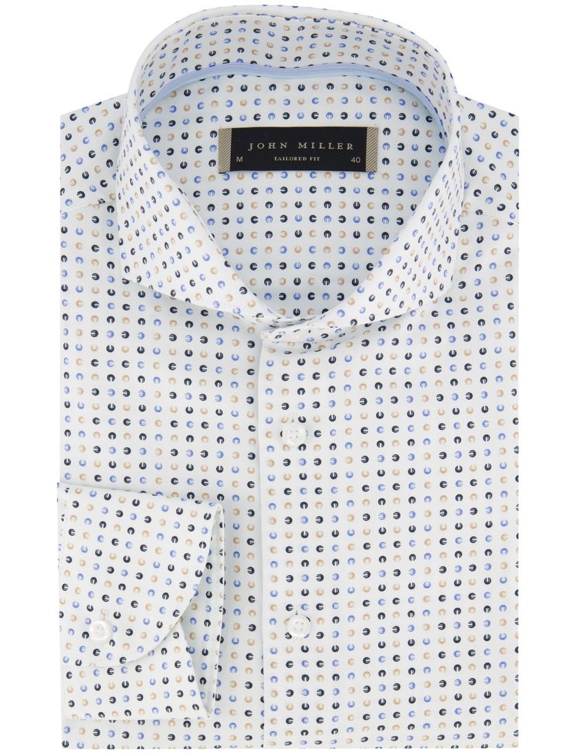 overhemd John Miller Tailored Fit wit blauw geel geprint
