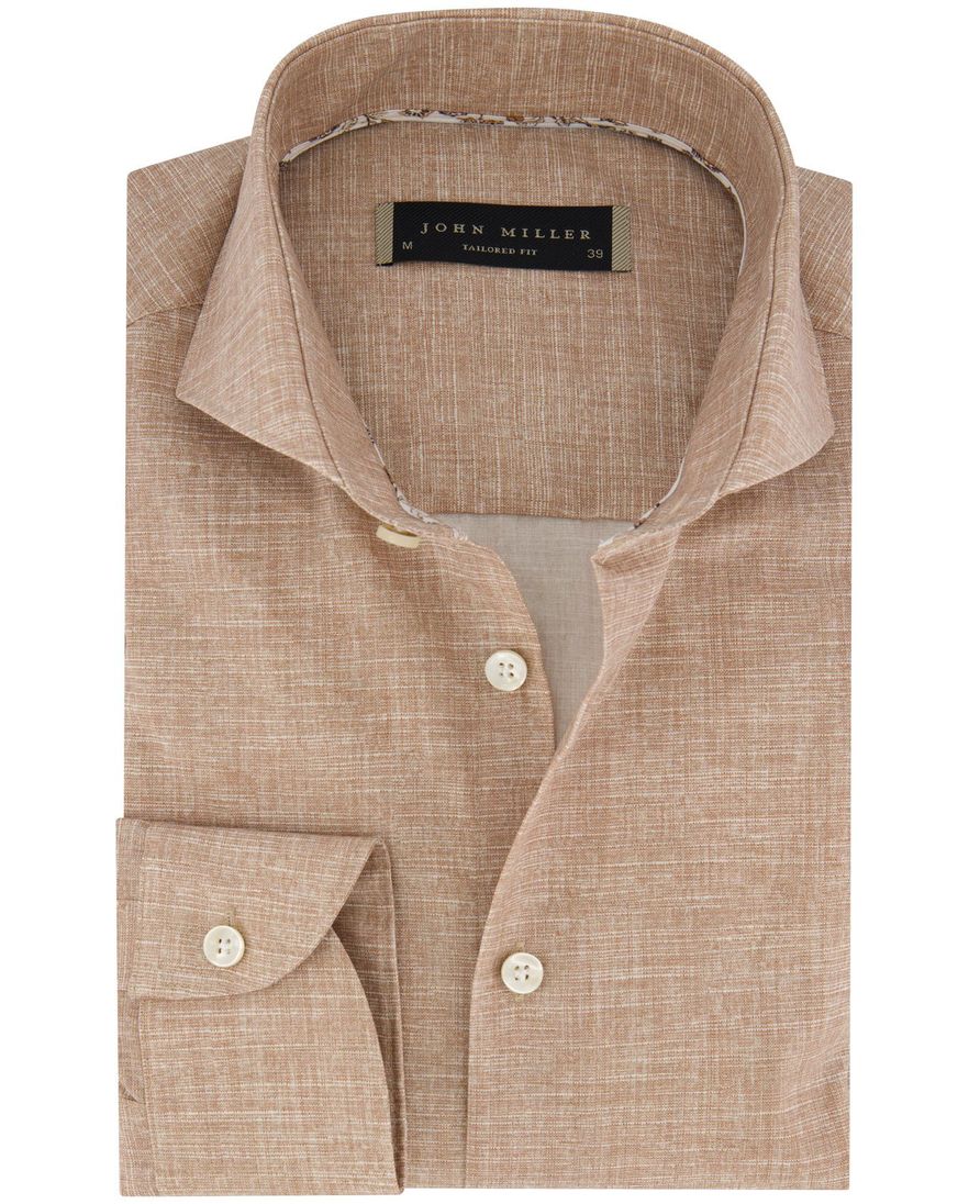 John Miller overhemd Tailored Fit mouwlengte 7 bruin