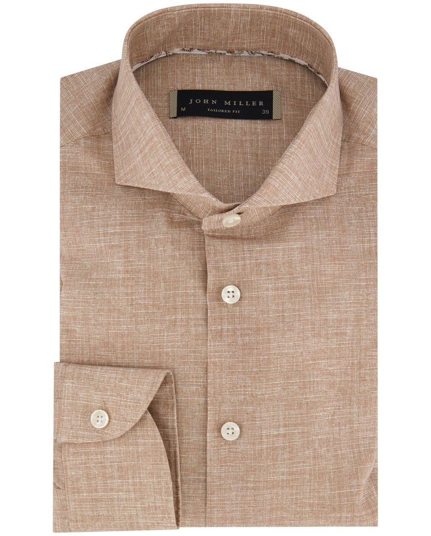 John Miller overhemd Tailored Fit mouwlengte 7 bruin
