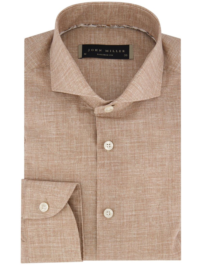 Overhemd John Miller Tailored Fit bruin mouwlengte 7 katoen