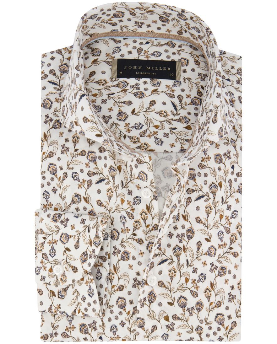John Miller overhemd ml7 wit bruin bloemen print