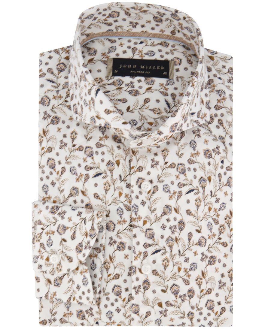 John Miller overhemd ml7 wit bruin bloemen print