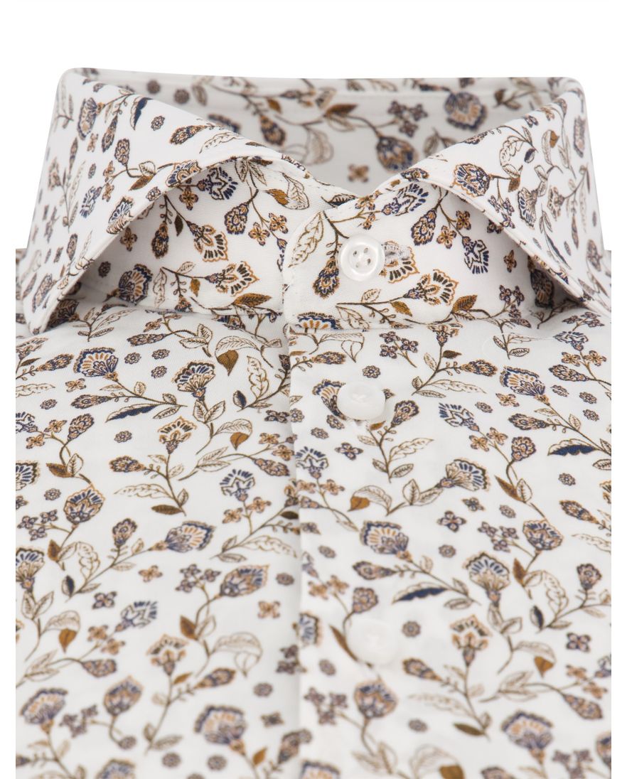 John Miller overhemd ml7 wit bruin bloemen print