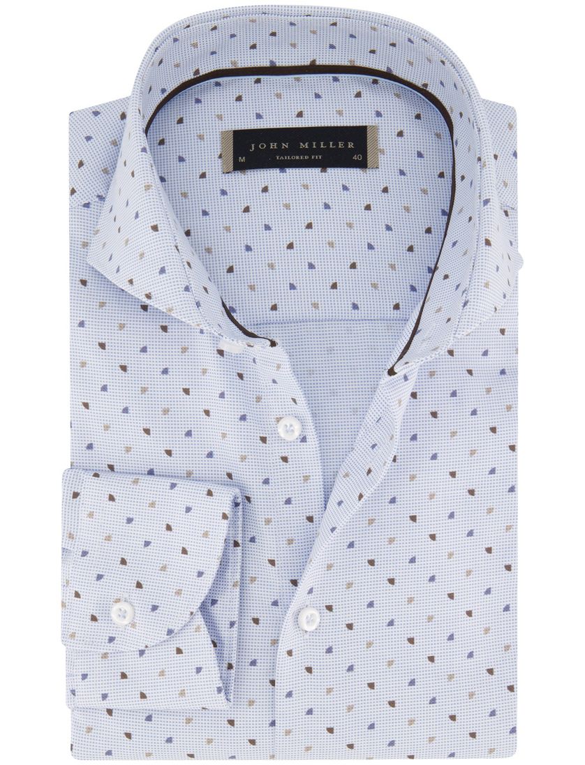 overhemd John Miller Tailored Fit mouwlengte 7 blauw bruin geprint
