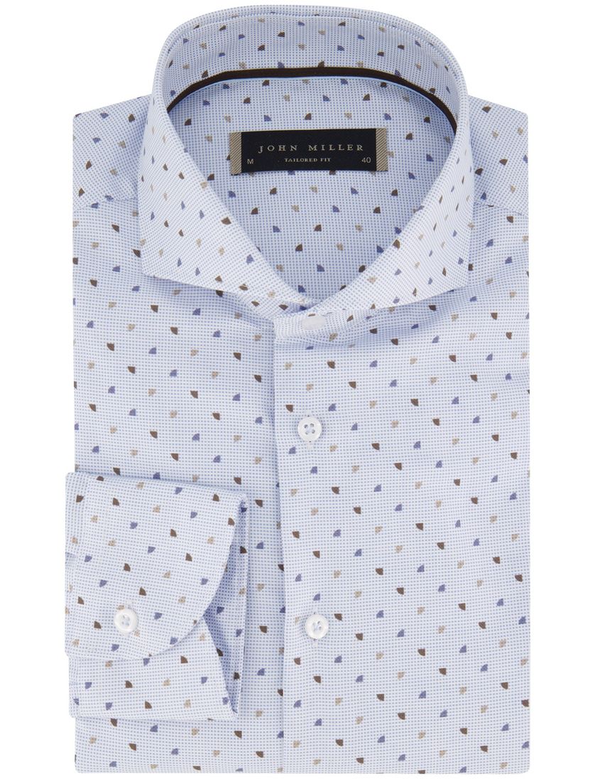 overhemd John Miller Tailored Fit mouwlengte 7 blauw bruin geprint