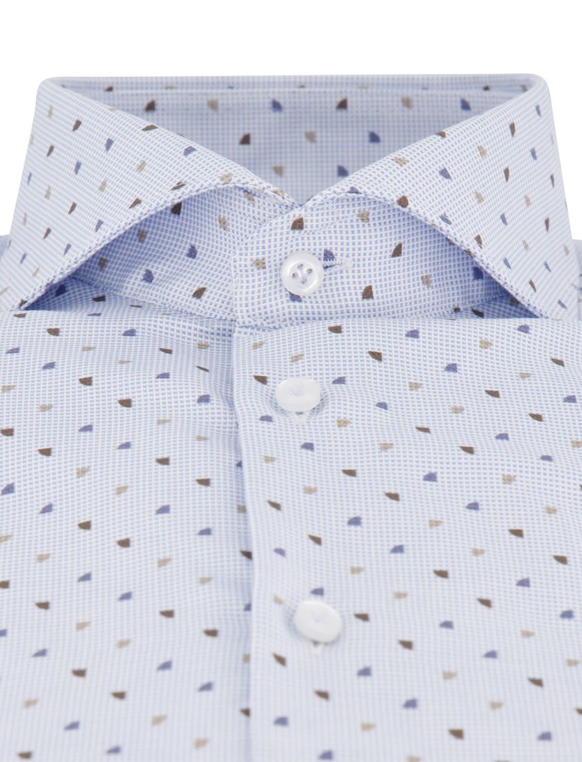 overhemd John Miller Tailored Fit mouwlengte 7 blauw bruin geprint