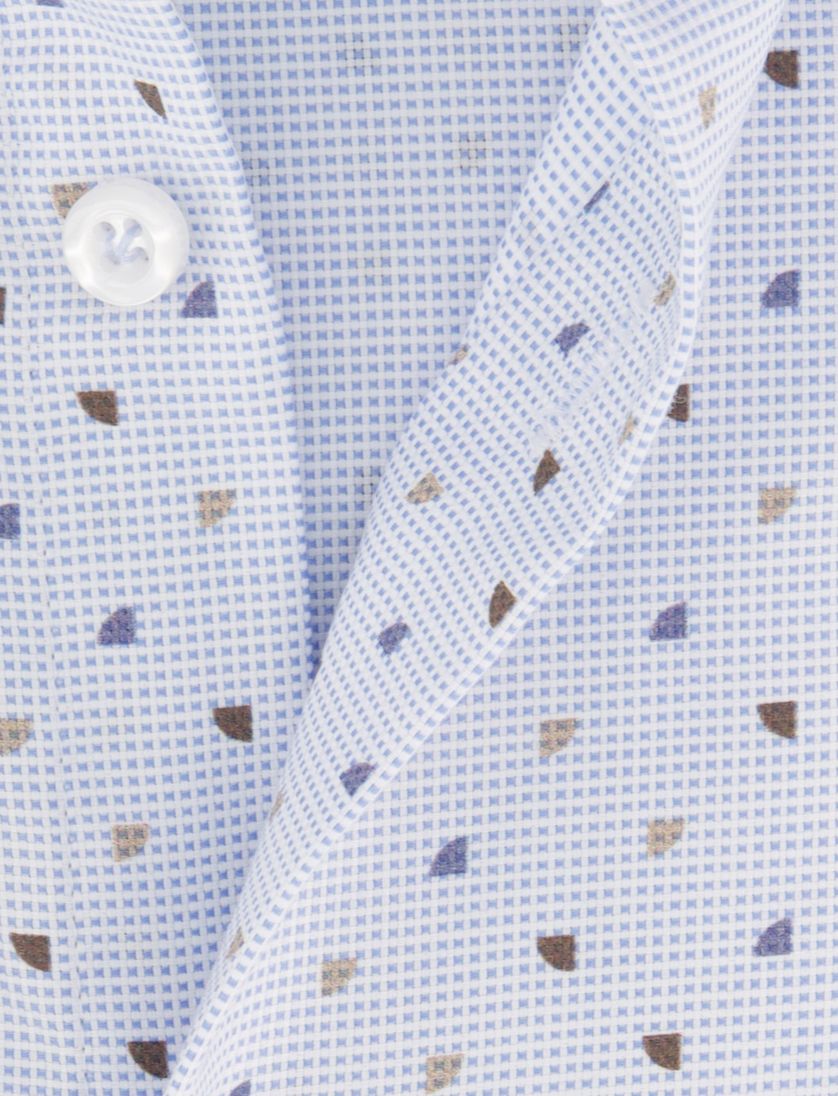 overhemd John Miller Tailored Fit mouwlengte 7 blauw bruin geprint