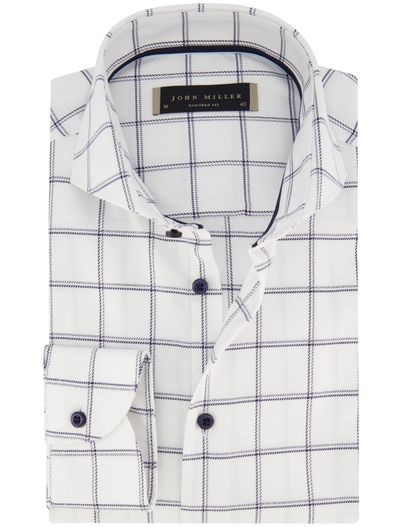 John Miller John Miller overhemd Tailored Fit wit donkerblauw geruit mouwlengte 7