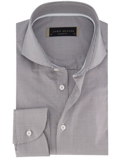 John Miller John Miller overhemd grijs Tailored Fit cutaway boord