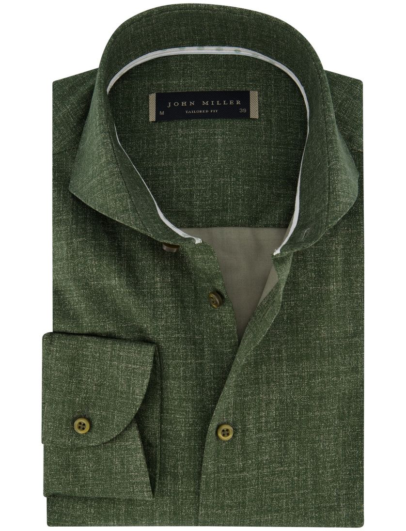 Overhemd John Miller Tailored Fit mouwlengte 7 groen katoen