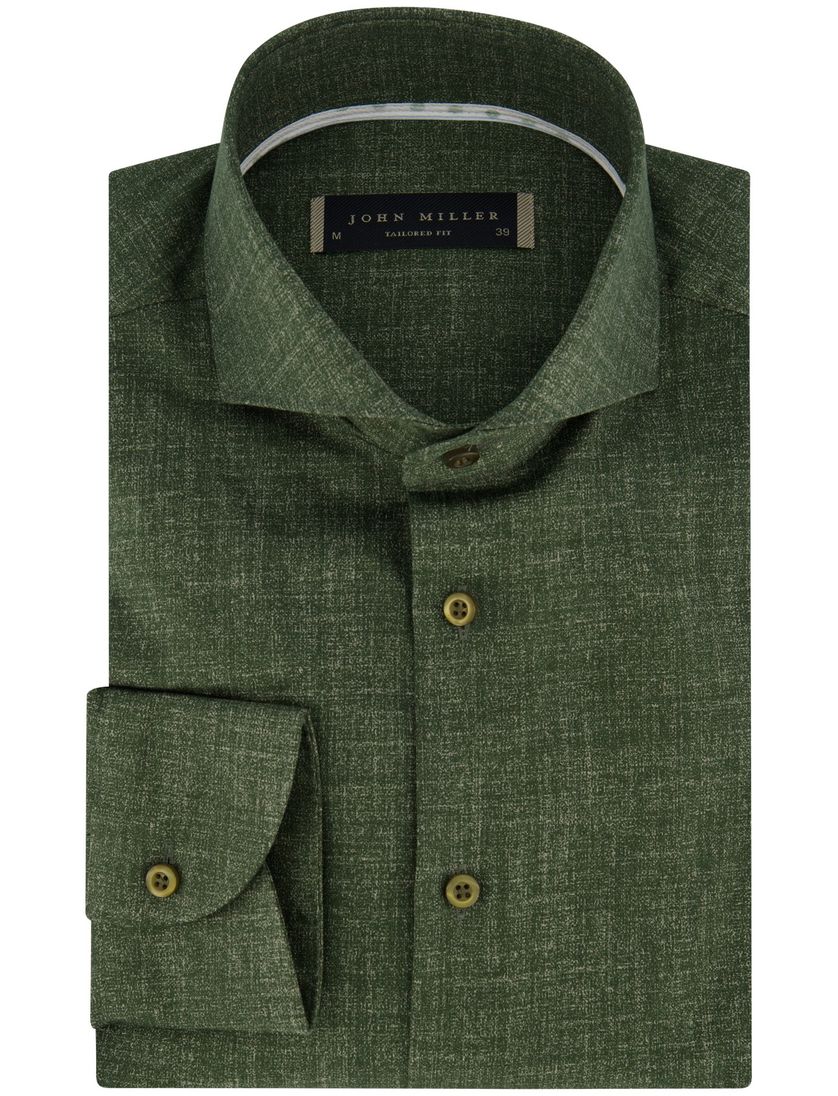 Overhemd John Miller Tailored Fit mouwlengte 7 groen katoen