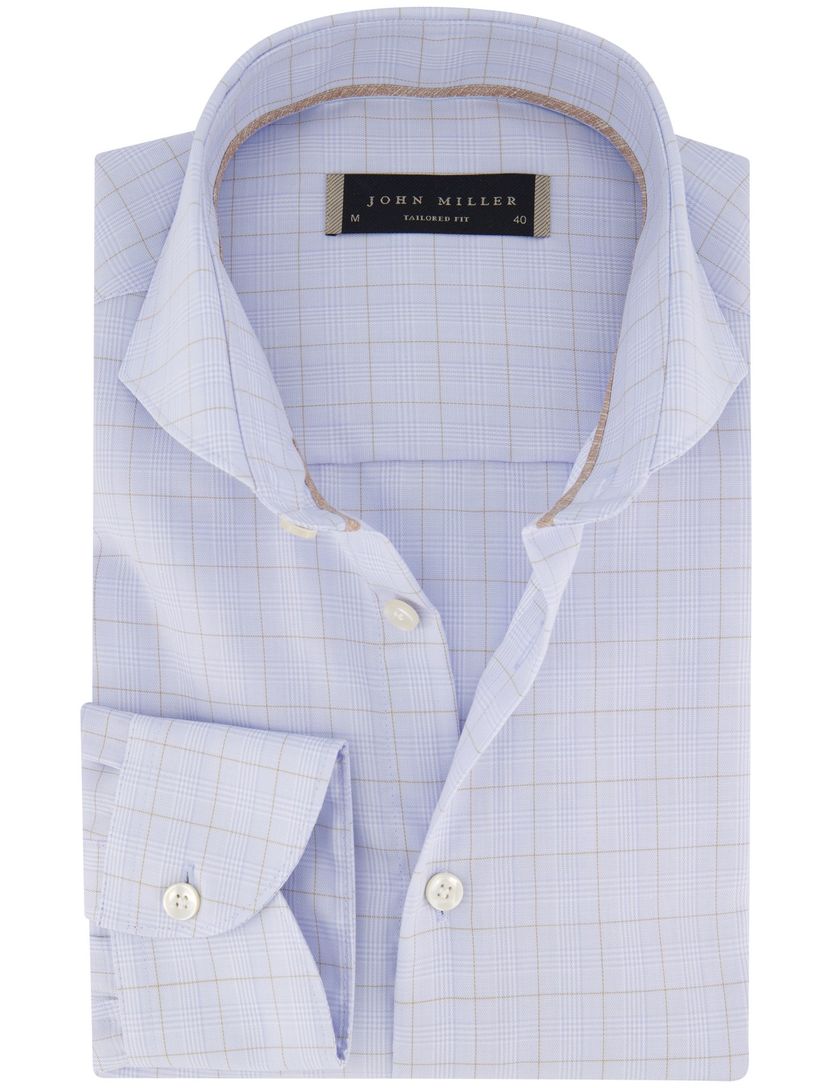 overhemd John Miller Tailored Fit lichtblauw bruin geruit