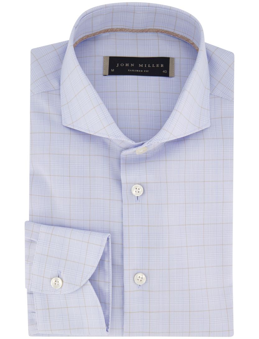overhemd John Miller Tailored Fit lichtblauw bruin geruit