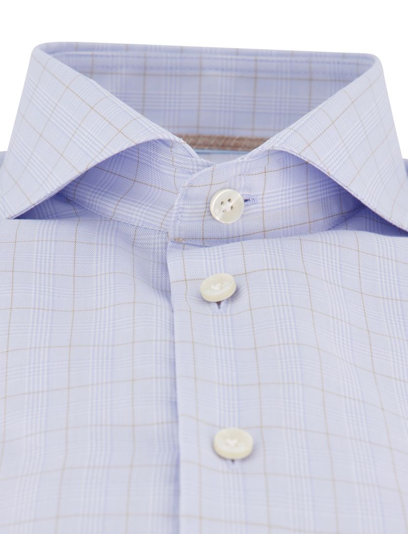 overhemd John Miller Tailored Fit lichtblauw bruin geruit