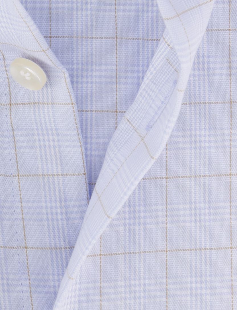 overhemd John Miller Tailored Fit lichtblauw bruin geruit
