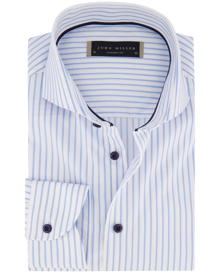 John Miller overhemd lichtblauw wit gestreept katoen