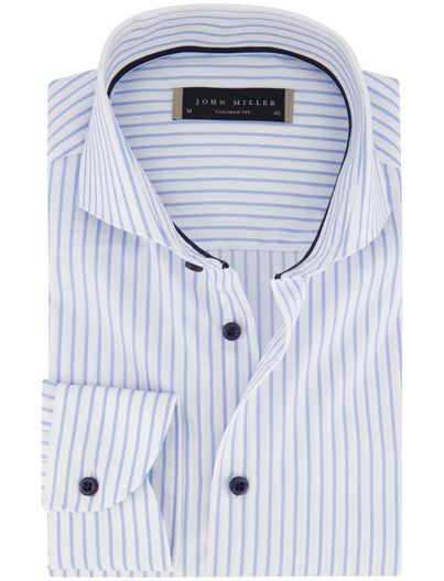 John Miller overhemd John Miller Tailored Fit lichtblauw wit gestreept