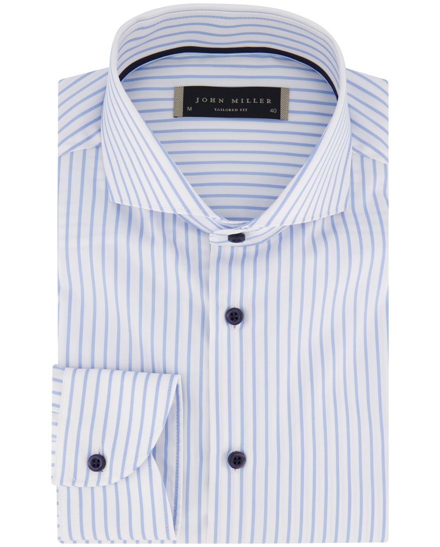 John Miller overhemd lichtblauw wit gestreept katoen