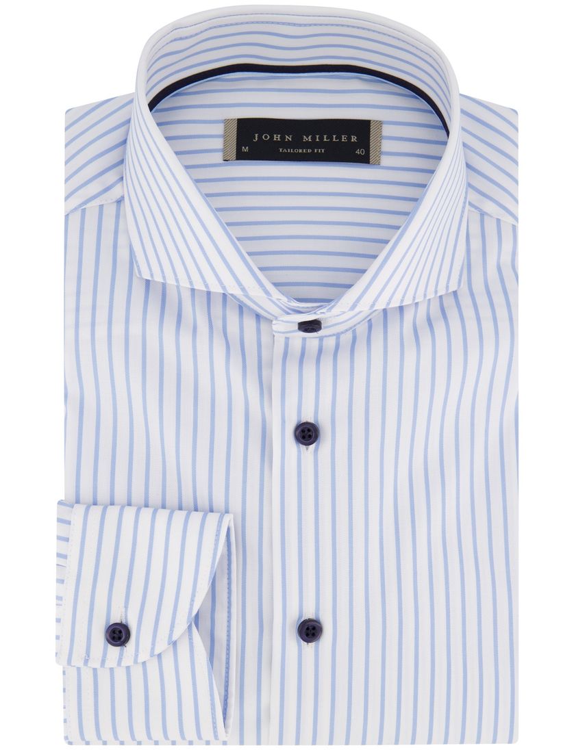 overhemd John Miller Tailored Fit lichtblauw wit gestreept